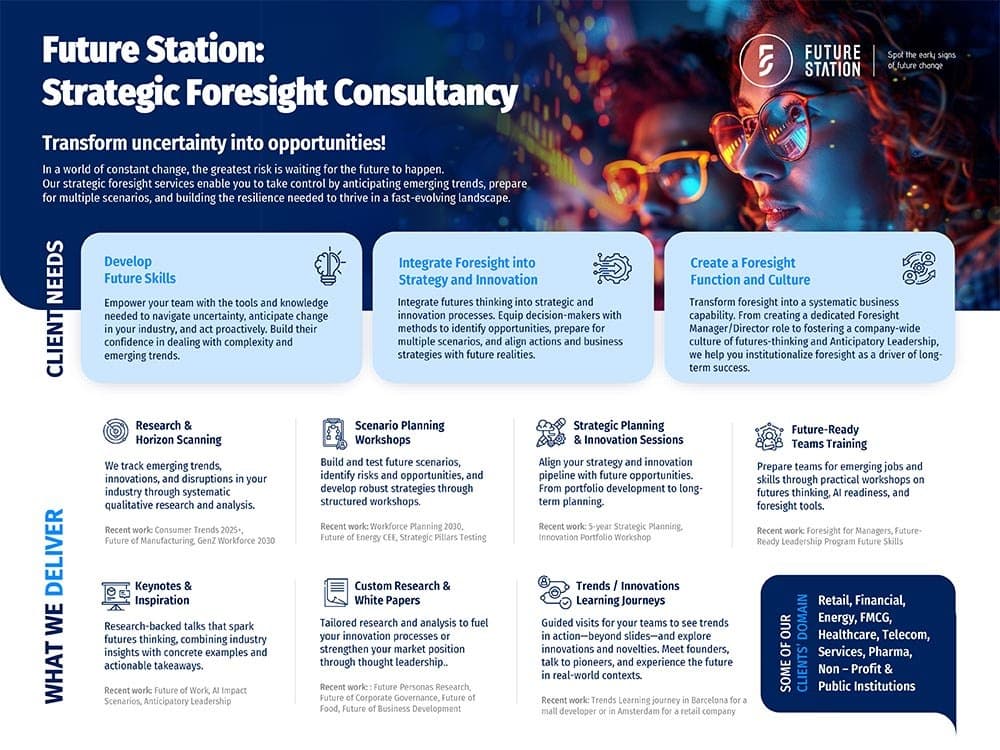 Prima pagină a prezentării Future Station: Strategic Foresight Consultancy
